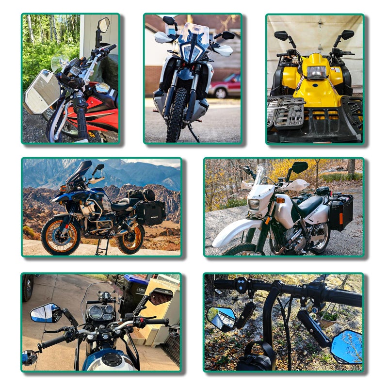 DREAMIZER مرايا دراجة نارية من DREAMIZER Adventure مقاس 8 مم 10 مم مرآة جانبية للدراجة النارية، مرايا رؤية خلفية بمقود عالمي مقاس 7/8 بوصة، مرآة ATV مزدوجة الأسطوانة قابلة للتعديل متوافقة مع Honda CRF Kawasaki Scooter - Image 5